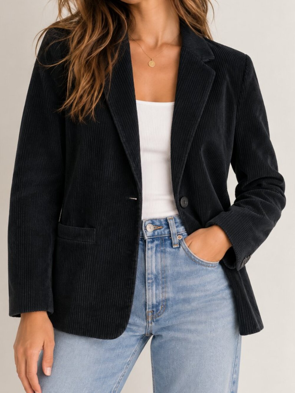 Lands’ End Black Corduroy Blazer Jacket - Size Petite 4